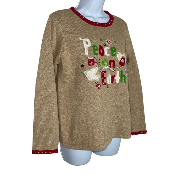 Tiara International Vintage Peace on Earth Ugly Holiday Christmas Sweater M - Picture 4 of 10